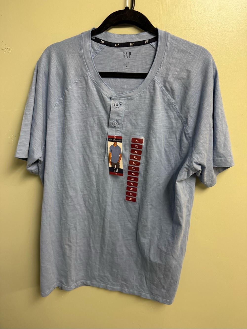 GAP Light Blue Short Sleeve Henley Tee with Two-Button Placket